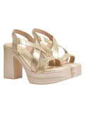 Shoetopai Women'S Golden Platform Heels Shiny Crisscross Straps With Chunky Block Heel Elegant Party & Wedding Footwear Eu38,Golden,5,B0DZVK855K