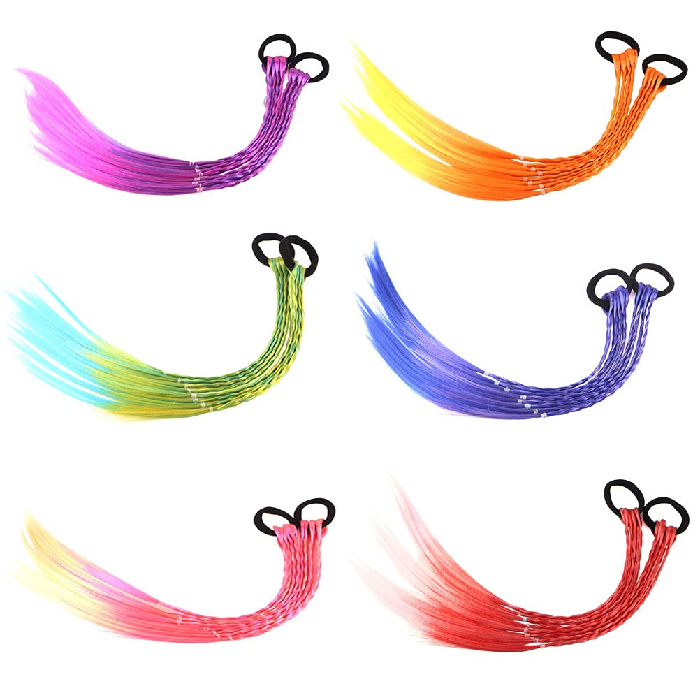 HUJIANWEN Girls Hair Extensions Accessories -Colorful Wigs Beauty Hair Bands Headwear Kids Twist Braid Rope Ponytail Hair Orname