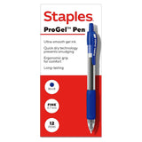 STAPLES Gel Pens, ProGel Retractable Writing Pen, Fine Point 0.7mm, Ergonomic Grip, Acid-Free Ink, 12 Pack, Blue