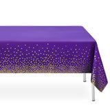 LIKAJON 3 Pack Purple and Gold Dot Tablecloth, Purple Plastic Table Cloths for Parties Disposable, 54 x 108 inch Waterproof Rect