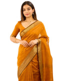 WomenS Soft Silk Saree With Zari Border | Elegant Traditional Saree With Unstitched Blouse Piece (Yellow & Yellow)
