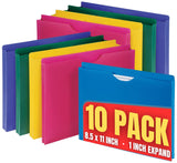 1Intheoffice Poly File Jacket Folder, Letter 1 Expanding Jacket, 10Pack, Assorted