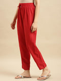 Rangita Women Rayon Red Solid Ankle Length Straight Pant, L