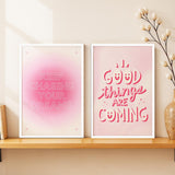 SoulAbiti Pink Gradient Positivity Posters Framed Wall Art Print Set of 2 12x18 inch White Frame PlexiGlass Preppy Wall Art Pri