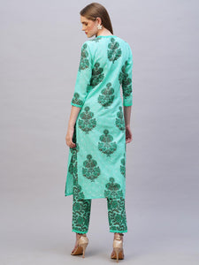 Gosriki Women'S Rayon Blend Straight Printed Kurta With Pant (Cheer Green-Nw-Gs_Xl_Green_X-Large),Green,,B0CYH3LWS1