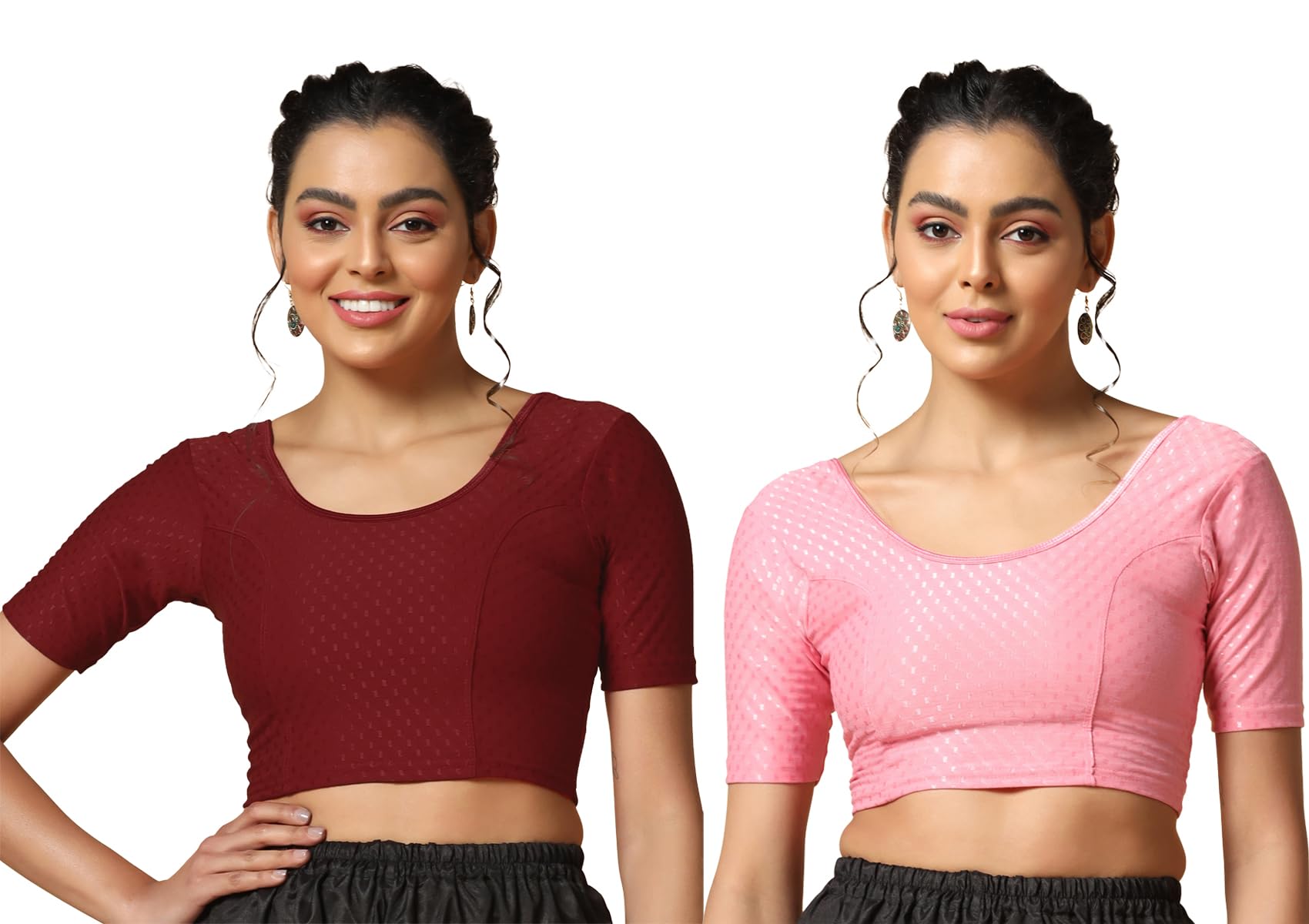 Toplot Cotton Blend Lycra Stretchable Readymade Blouses Pack Of 2 (Combo-5058-Bbp-Mrn-32),Baby Pink-Maroon,32,B0CV59YYGL