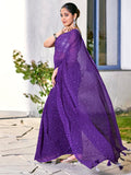 Satrani Womens Georgette Printed Ready To Wear Saree With Unstitched Blouse Piece (4Rs102N_Purple & White7)