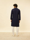 Manyavar Mens Blue Viscose Embroidered Kurta Pyjama Set Dark Blue S