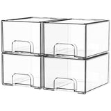 Yieach 4 Pack Clear Stackable Storage Drawers,4.4'' Tall Acrylic Drawer Containers for Organizing,Bathroom Organizers and Storag