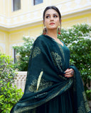 Anni Designer Women'S Rayon Blend Solid Anarkali Kurta With Pant & Dupatta (Magic-Kerosin-Nw_S_Dark Blue_Small),Dark Blue,S,,,