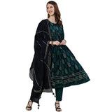 ishin Women's Navy Blue Gotta Patti Anarkali Kurta set With Trouser and Dupatta