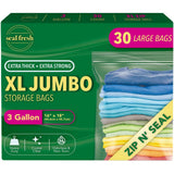 Seal Fresh 3 Gallon Large Plastic Storage Bags - 16 x 18 (30 Count) - Reusuable XXL Extra Large Heavy Duty Clear Jumbo Freezer Z