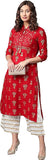 Anni Designer Women'S Rayon Golden Print Straight Kurta Kurta With Palazzo Set (Red Xxl),Red,2XL