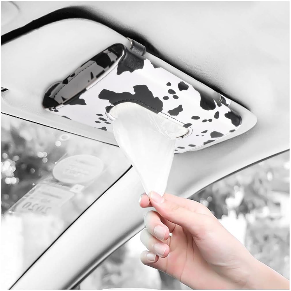 Cow Print Car Accessories for Women, Premium Tissues Box, Tissue Holder for Truck, Universal Napkin Dispenser for SUV, Car Tissu