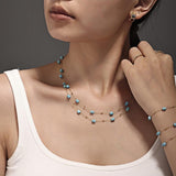 Dainty Turquoise Bead Necklace for Women 18K Gold Plated Stainless Steel Chain, 40+5cm Adjustable Minimalist Boho Jewelry Lig