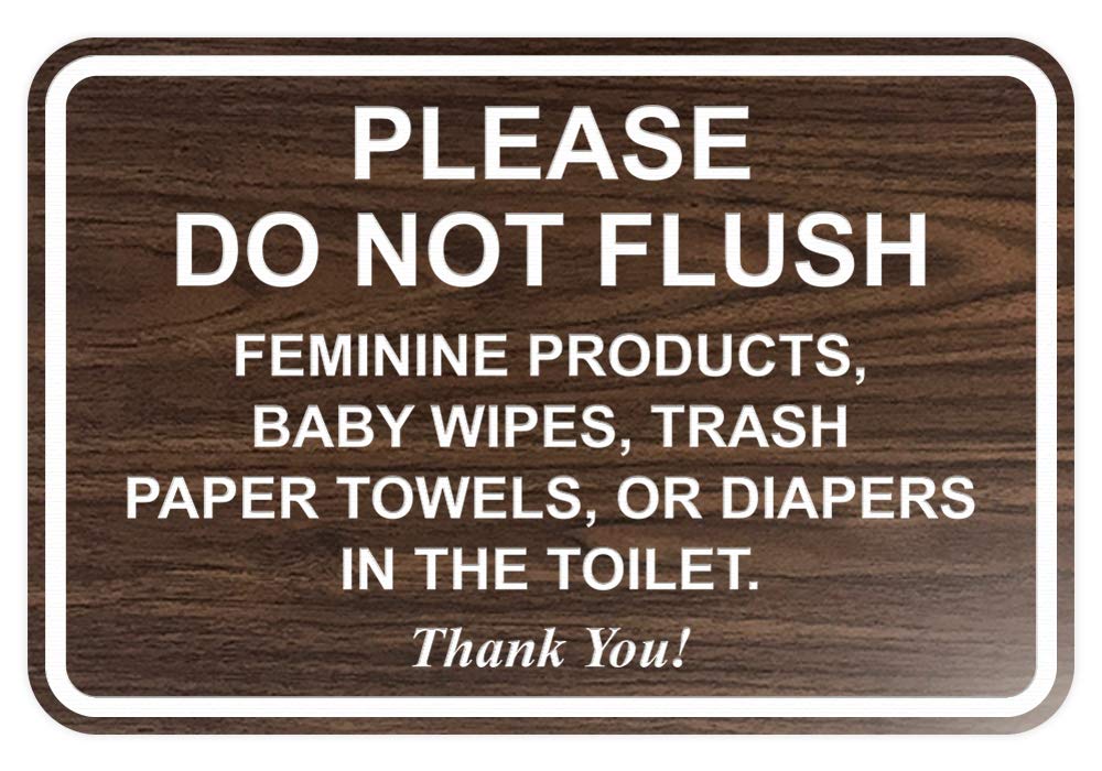 All Quality Please Do Not Flush Thank You Bathroom Etiquette Sign - 5 x 7 (Walnut)