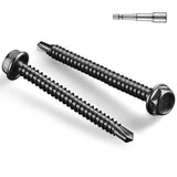 BNUOK #10 x 1-3/4 Inch Self Drilling Screws, (33pcs) 0.5 lbs Black Self Tapping Screws for Metal, 410 Stainless Steel Hex Washer