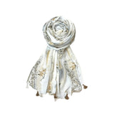 Fahabo Scarf Woman Floral Print Premium Mal Mal Textured Cotton Scarves With Tassels | Hijab Scarf | Headscarf | Neck Scarf | St
