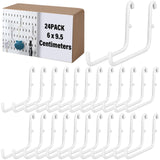 GlikCeil 24 Pcs Pegboard Hooks, 6 x 9.5 Centimeters, White Pegboard Accessories Compatible with IKEA/Skadis Long Metal Storage H