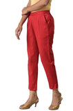 Aurelia Cotton Blend Strechable Trouser For Women | Ankle Length Trouser For Women | Cotton Blend Trouser For Women | Pants For Women Red Xl
