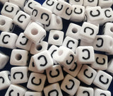 ChangJin 120PCS White Plastic Cube Alphabet Beads Black Letter 10x10mm W/4mm Hole for Jewelry Making (White Beads C 120PCS)