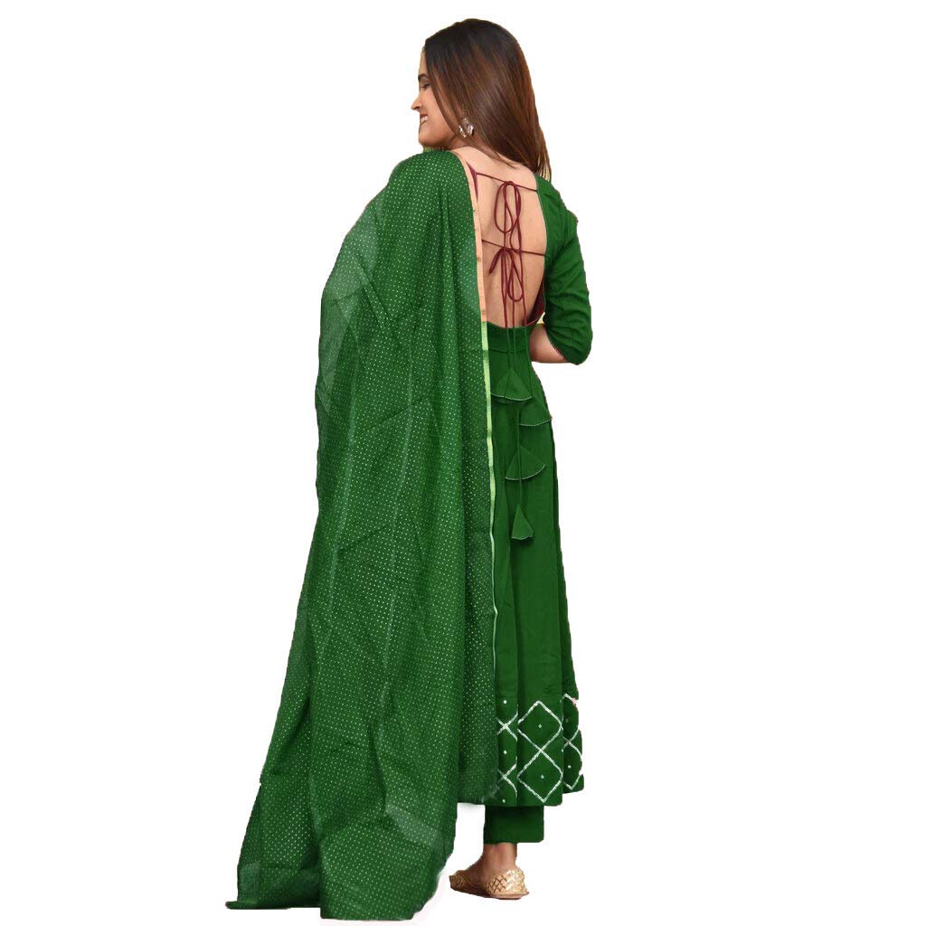 Gosriki Women'S Rayon Anarkali Soild Kurta With Dupatta Set(Kumt-New-Dress-Green_Xl-Green_X-Large),Green,,B0987THBZC