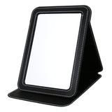 PDOZV Travel Mirror for Desk, 6.5 8.9Adjustable Rectangle PU Edge Covering Black Foldable Desk Mirror with Stand for Travel