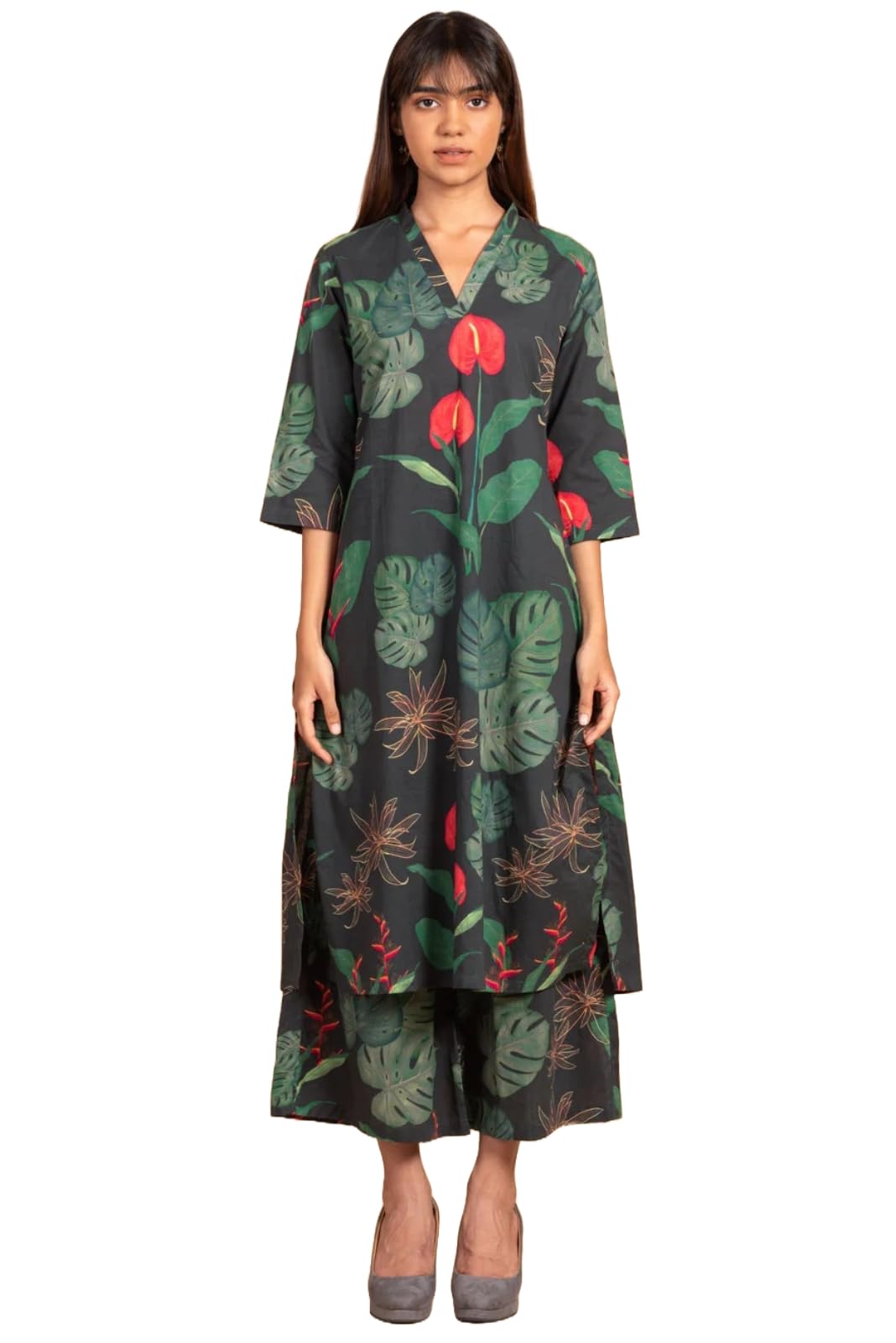 Gosriki Women'S Rayon Blend Straight Printed Kurta With Palazzo (Capsicum Green-Gs_S_Green_Small),Green,,B0DCK9RWRJ