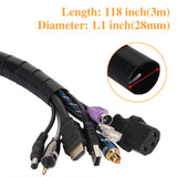Black Spiral Winding Cable Management Pipe Wire Wrap Line Coiled Tube, Flexible Cord Covered Protective Bundler Sleeve Hose for