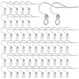 SUNNYCLUE 1 Box 100Pcs 304 Stainless Steel Earring Hooks Fish Hook Earring Wires Silver Earring Findings Ball Dot Earwires Frenc
