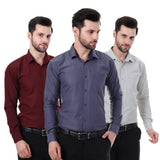 Xjarvis Austin Men'S Cotton Blend Shirt |Slim Fit Formal Shirt With Pocket |Plain | Long Sleeve Spread Collar | Casual Wear Regular Fit Shirt Pack Of 3 (Maroon Slate Blue Slate Grey L),Maroon, Slate Blue, ,,B0F5B2WS8L