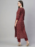 Gosriki Women'S Cotton Blend Straight Printed Kurta With Pant (Garima Maroon-Gs_Xxl_Maroon_Xx-Large),Maroon,2,B0C7W632X2