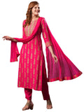 Anni Designer Women'S Cotton Blend Straight Printed Kurta With Pant & Dupatta (Ajapina Pink-Nw_S_Pink_Small),Pink,S