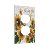 Rustic Wooden Sunflower Bee Oil Painting 1 Gang Outlet Plate Covers Decorative Single Duplex Light Switch Cover Electrical Wall 
