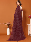 Satrani Womens Georgette Foil Print Saree With Unstitched Blouse Piece(3066S2122N_Maroon)