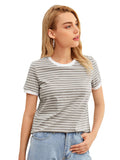 Toplot Stripe Printed Short Sleeve Regular Fit Top For Women (Top-5142-Grey-M),Grey,,B0CHQBW6B5
