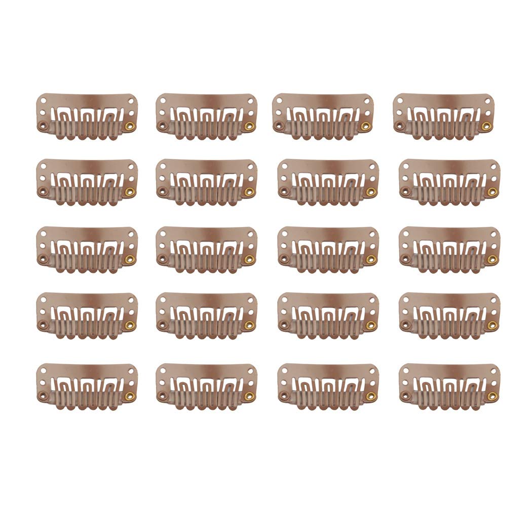 20pcs Stainless Steel U-Shape Snap Clips for Hair Extensions, Wigs, and Hairpieces - Wig Accessories and Combs (Light Brown)