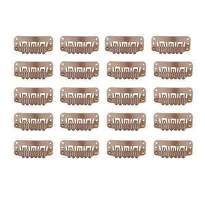 20pcs Stainless Steel U-Shape Snap Clips for Hair Extensions, Wigs, and Hairpieces - Wig Accessories and Combs (Light Brown)