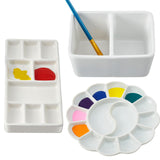 Skyygemm Set of 3 Ceramic Artist Paint Palette for Watercolor Includes Bucket, Dish, Rectangular Styles, White