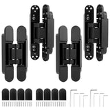 QWORK Adjustable Hidden Door Hinges– 4 Pack 6 Zinc Alloy 180-Degree Swing Hinge for Doors Up to 850mm Width & 88 lbs, 0-35mm Thickness