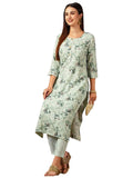 Anni Designer Women'S Cotton Blend Straight Printed Kurta With Pant (Bhutam Green_S_Green_Small),Green,S,,,