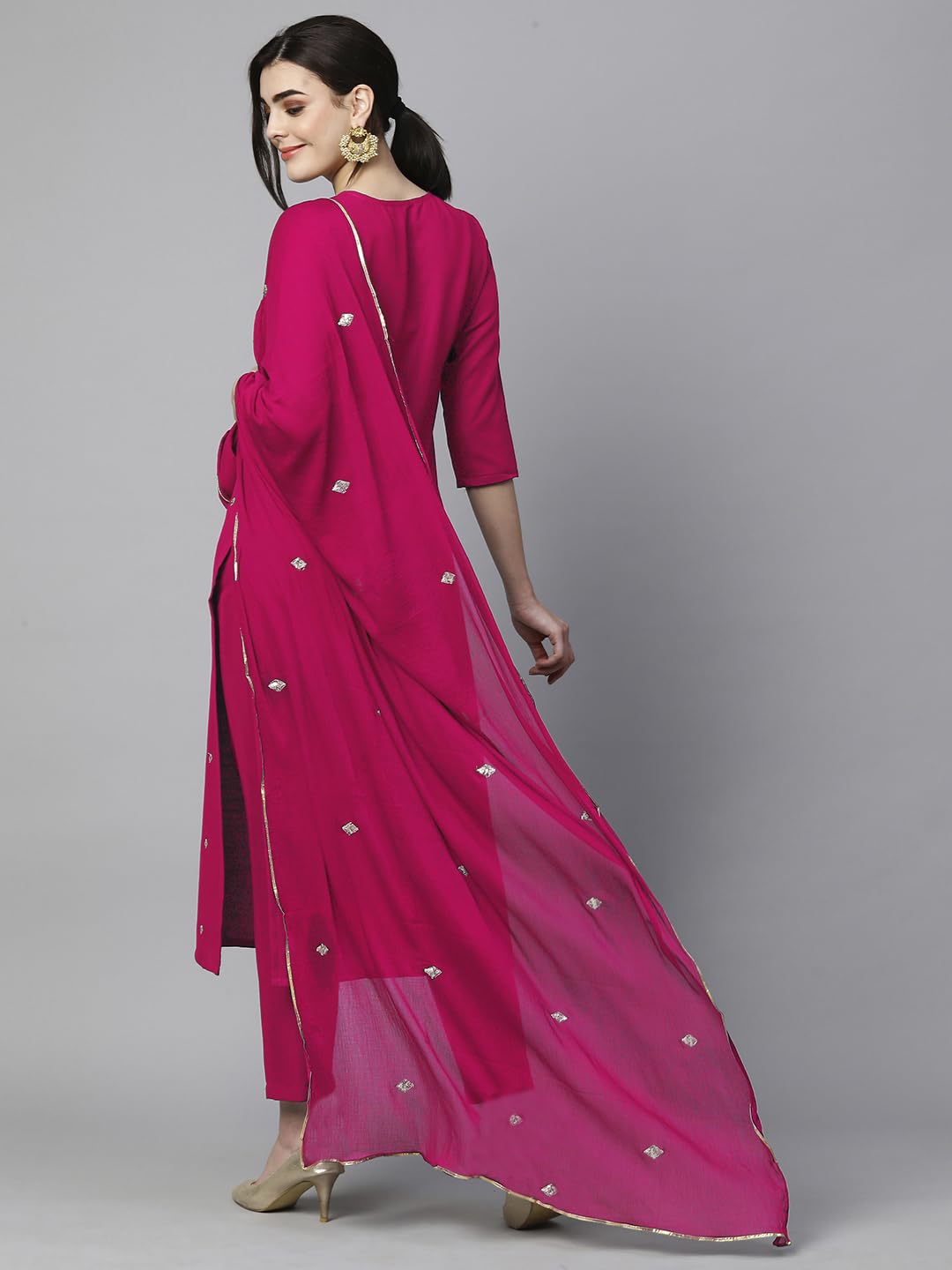 Gosriki Women'S Cotton Blend Embroidered Straight Kurta With Pant & Dupatta (Kasturi Pink-Al-Gs_L_Pink_Large),Pink,,B0D295MMF1