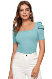 Wedani Women'S Casual Puff Sleeves Solid Top (Medium Grey),Grey,M