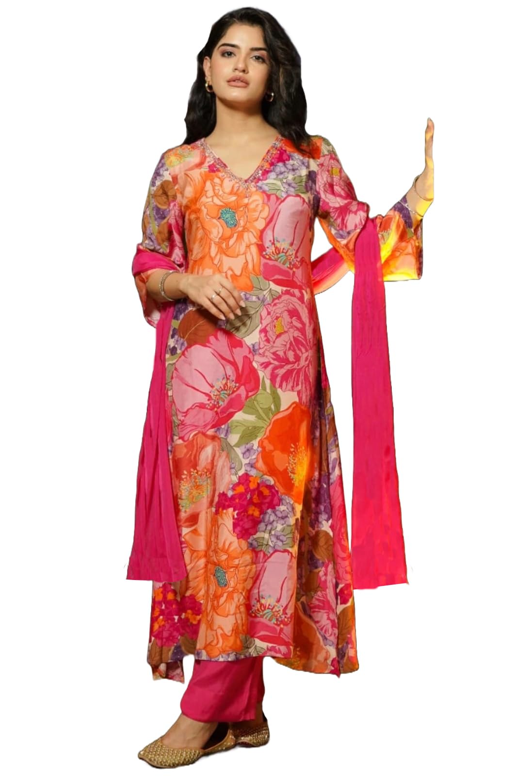 Gosriki Women'S Cotton Blend Straight Printed Kurta With Pant & Dupatta (Vilasa Pink-Gs_Xxl_Pink_Xx-Large),Pink,2,B0CP7BPZCH