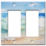 Art Plates - Double Gang Rocker Switch Plate - 2 Gang Decora GFCI Decorative Metal Wall Plate - Beach Painting - (Made in USA)