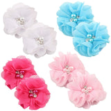 24 Pcs Hair Clips 2 Inches Chiffon Flower Alligator Hair Clips Rhinestone Pearl Hair Barrettes Hairpins Hair Accessories for Wom