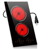 Traenvir 2 Burner Electric Cooktop, 12 Inch Built-in & Countertop Electric Stovetop, Ceramic Cooktop with Touch Control, Child S