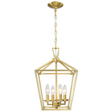 Untrammelife Gold Lantern Chandelier 4-Light Pendant Light Modern Hanging Pendant Light Fixtures in Brushed Brass Finish, Adjust