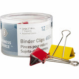 Business Source 65363 Binder Clips Large 2Inch W 1Inch Capacity 12/PK Assorted