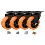 ASHGOOB 4 Inch Caster Wheels, Casters Set of 4 Heavy Duty, Orange Polyurethane (PU) Casters, Industrial Swivel Top Plate Castor 